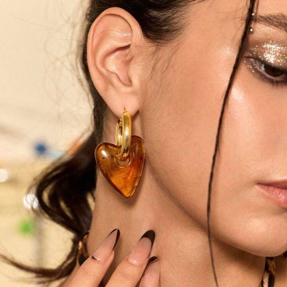 amber heart earrings D4